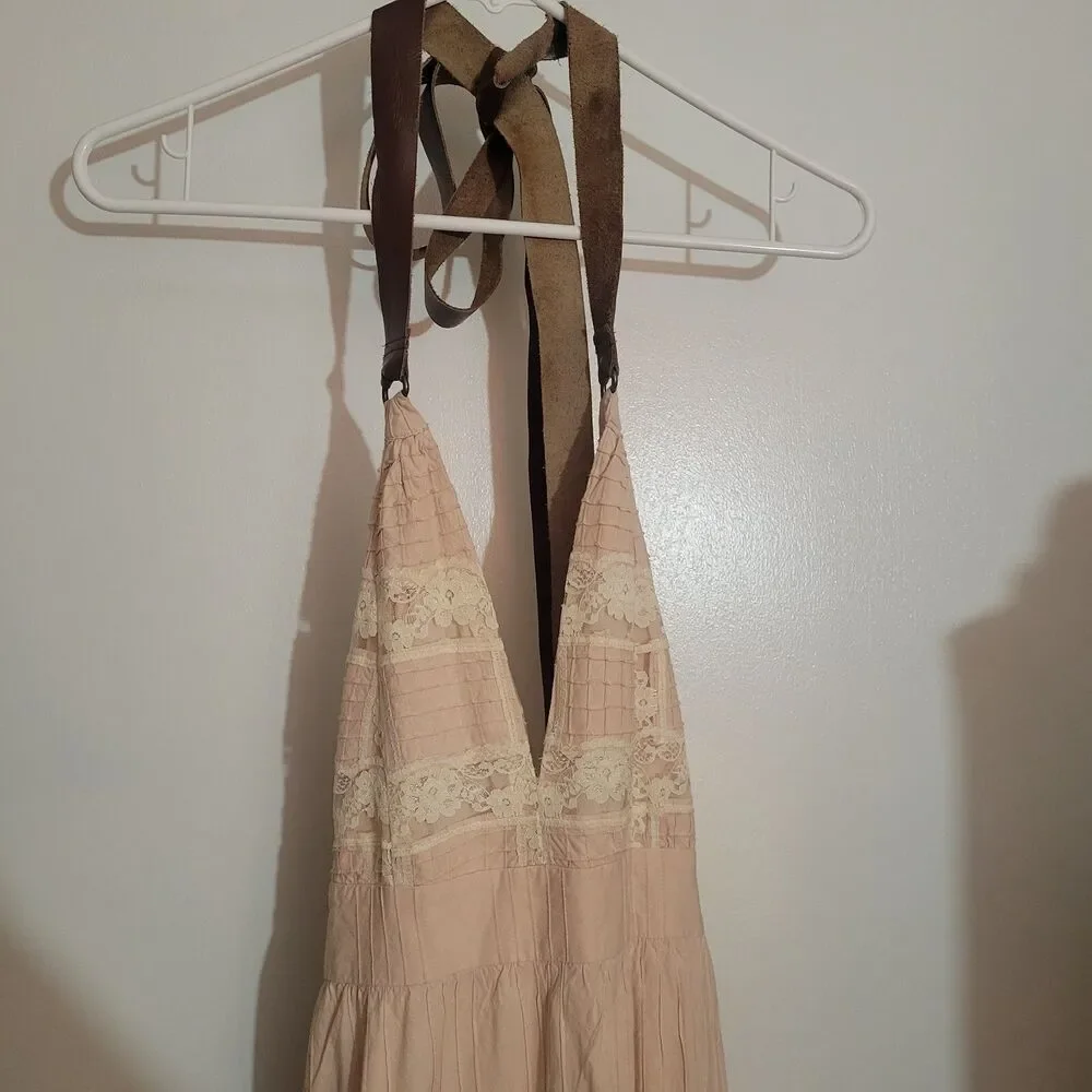 Free People Maxi Dress Rose Pink Slip Lace Boho Festival Prairie Y2K Babydoll